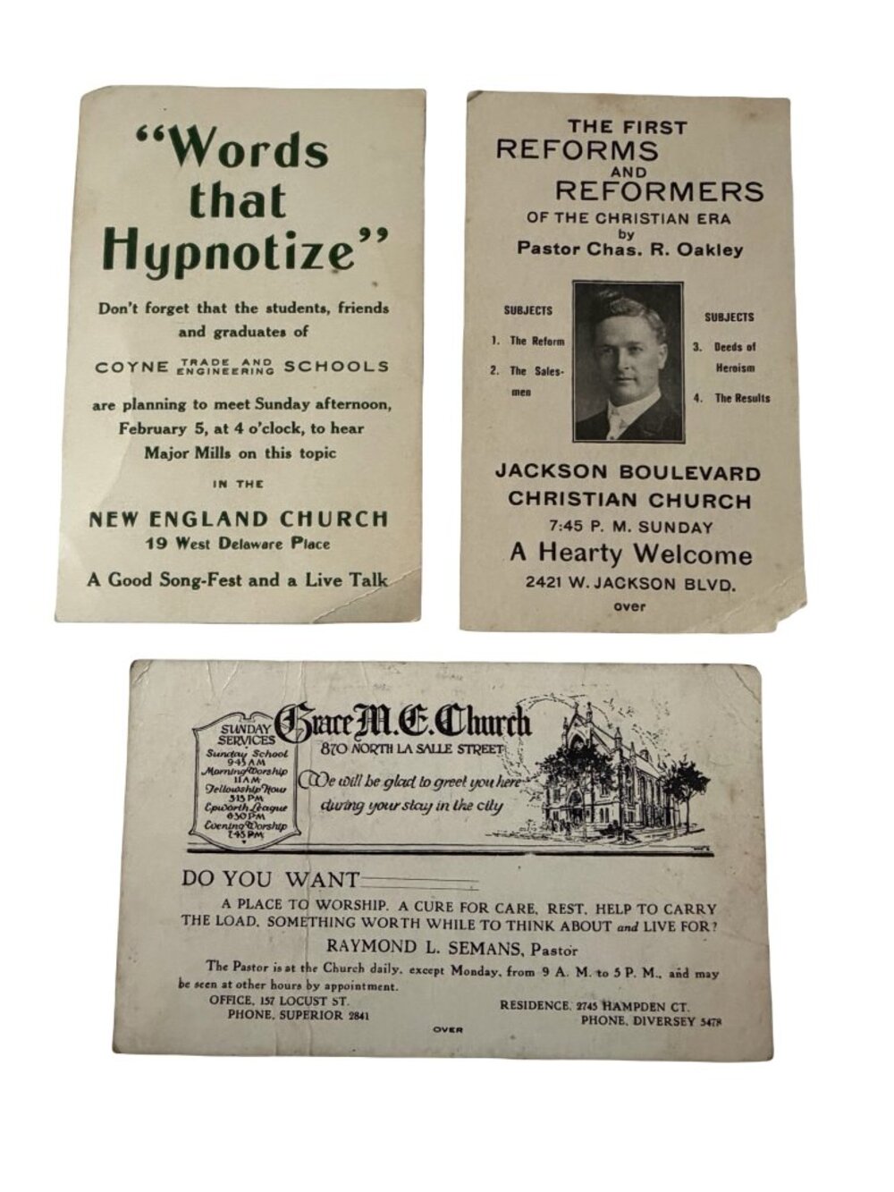 Antique 1920s Chicago Ephemera Lot Grace ME Church Map Coyne Trade School